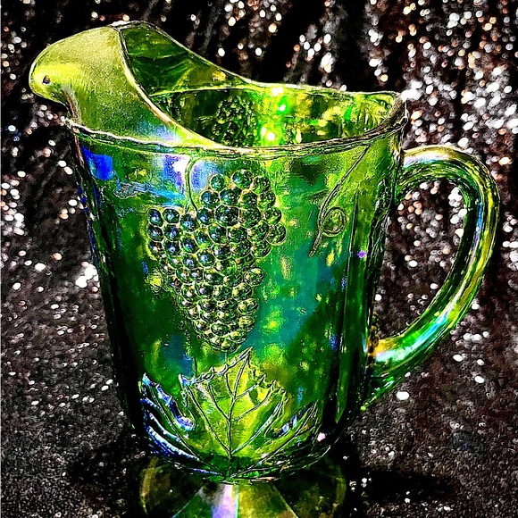 Other - Vintage Carnival Glass Pitcher Harvesting EmeraldGreen to Blue Iridescent